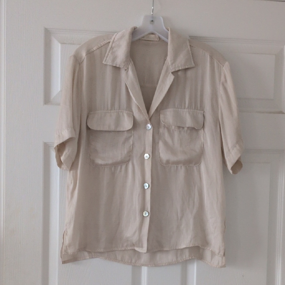Cream Utility-Style Button-Up Shirt | Small